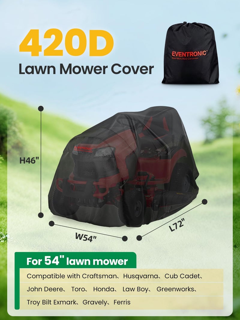 EVENTRONIC Riding Lawn Mower Cover, Eventronic 54â€œ Riding Lawn Tractor Cover Waterproof Heavy Duty Durable (420D-polyester oxford) - Image 2